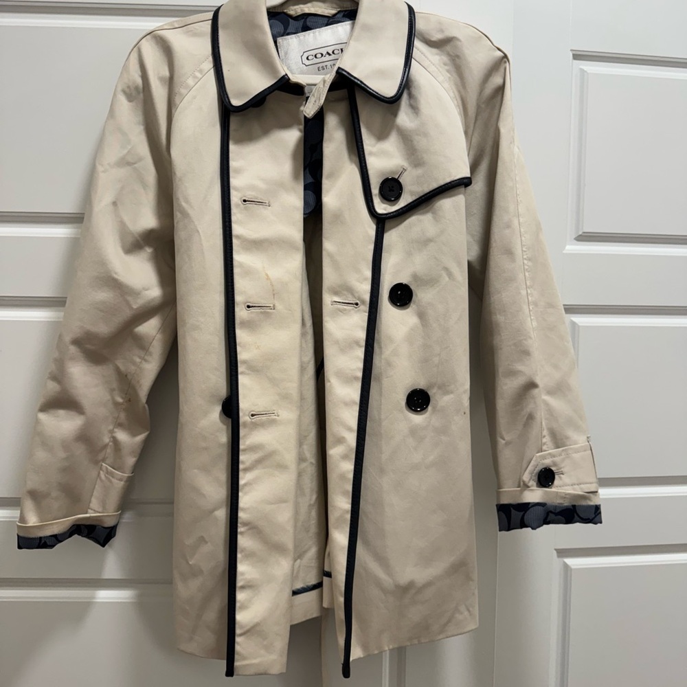 Coach Beige Women’s Trench Coat with Black Trim